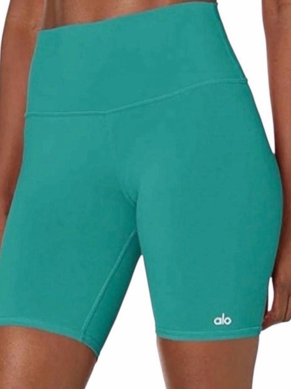 ALO Yoga High-Rise Bike Shorts in Teal Green